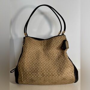 Coach Madison Phoebe Needlepoint Shoulder Bag Leather Purse Monogram